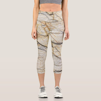 Brown and Black Textured Mable Stone  Capri Leggings