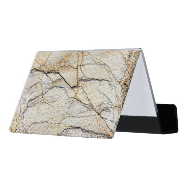 Brown and Black Textured Mable Stone  Desk Business Card Holder (Angled Back)