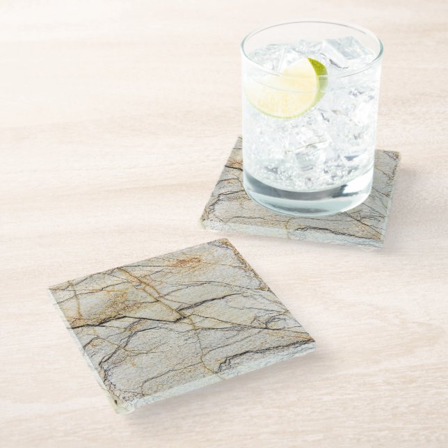 Brown and Black Textured Mable Stone  Glass Coaster (Angled)