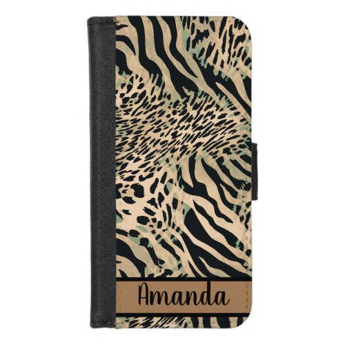 Brown and black tiger and zebra print iPhone 87 wallet case