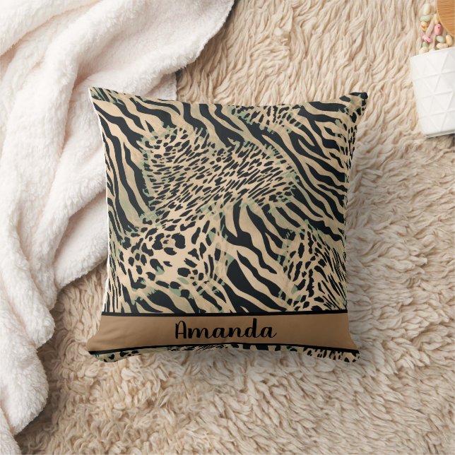 Brown and black tiger and zebra print throw pillow (Blanket)
