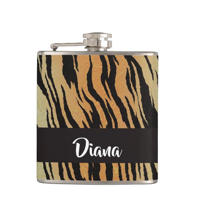 Brown and black tiger print flask (Front)