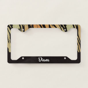 Brown and black tiger print license plate frame