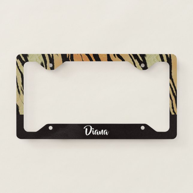 Brown and black tiger print license plate frame (Front)