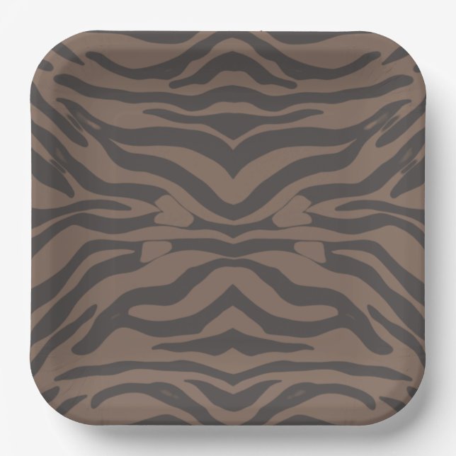 Brown and black tiger stripes  paper plates (Front)