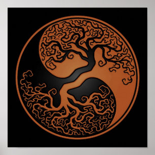 Brown and Black Tree of Life Yin Yang Poster
