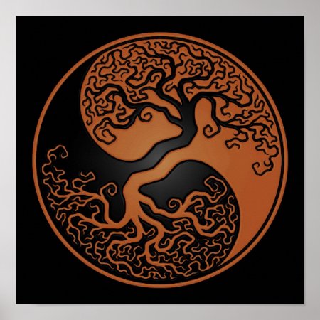 Brown And Black Tree Of Life Yin Yang Poster