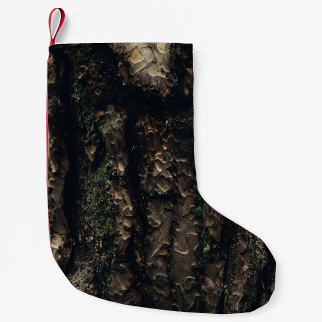 Brown and black tree trunk small christmas stocking (Front)