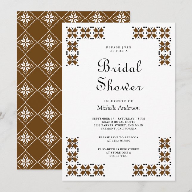 Brown and Black Ukrainian Embroidery Bridal Shower Invitation (Front/Back)