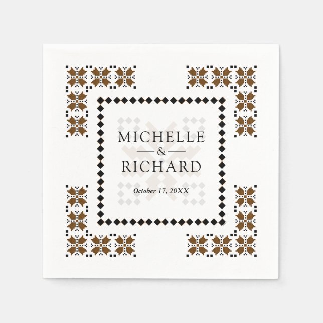 Brown and Black Ukrainian Embroidery Wedding Napkins (Front)
