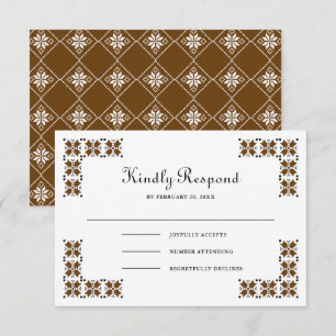 Brown and Black Ukrainian Embroidery Wedding RSVP Card