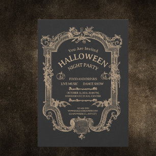 Brown and Black Vintage Halloween Night Party Invitation