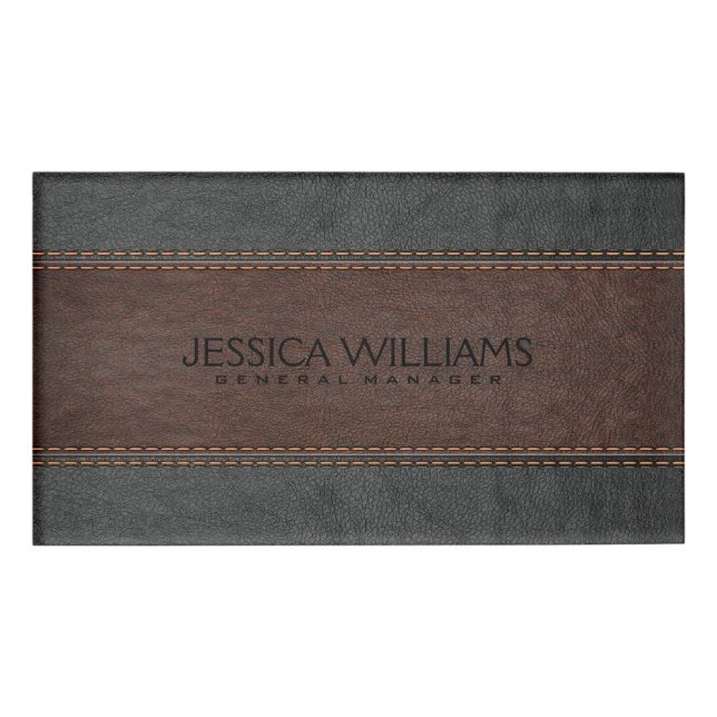 Brown And Black Vintage Leather Name Tag (Front)