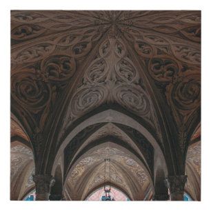Brown and black wooden building interior faux canvas print
