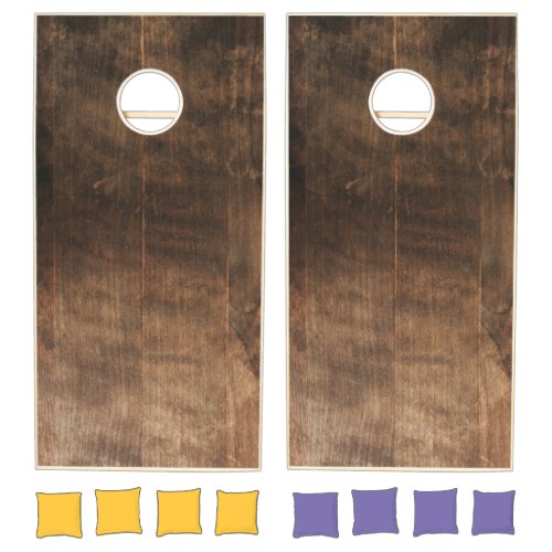 Brown and black wooden surface cornhole set