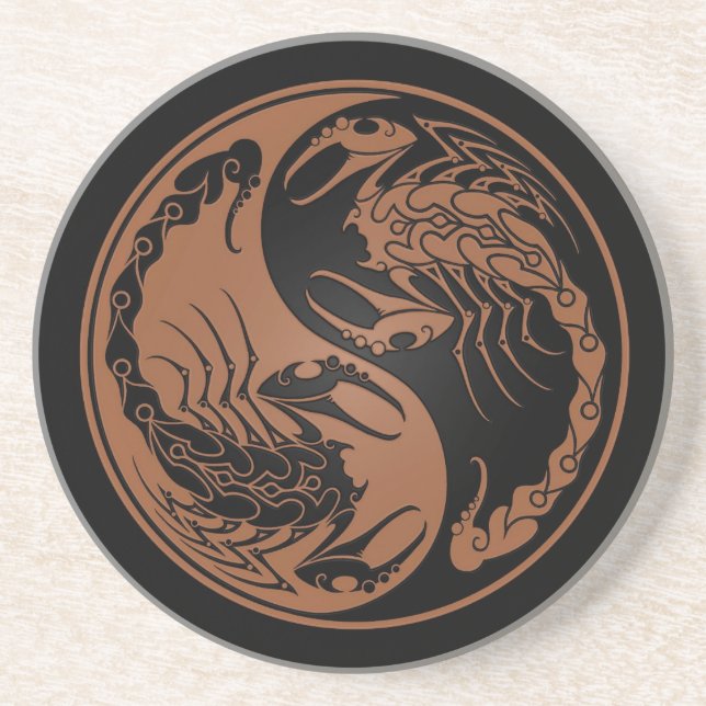 Brown and Black Yin Yang Scorpions Drink Coaster (Front)