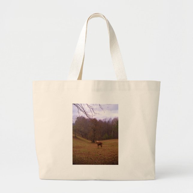 Brown and Blond Horse in a field Large Tote Bag (Front)
