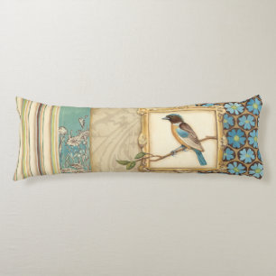 Brown and Blue Bird on a Branch Looking Up Body Pillow