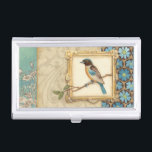 Brown and Blue Bird on a Branch Looking Up Business Card Holder<br><div class="desc">Meagan Meagher is a talented abstract and designer. This painting contains many different neutral and vivid colors like teal-blue,  beige and light yellow. The frame around the bird adds a classy touch. Customize your favorite Zazzle product using this beautiful image.</div>