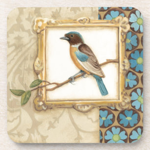 Brown and Blue Bird on a Branch Looking Up Coaster