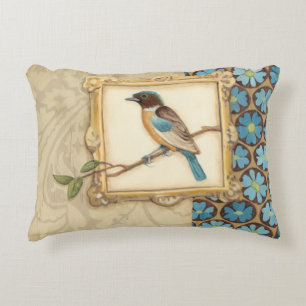 Brown and Blue Bird on a Branch Looking Up Decorative Pillow