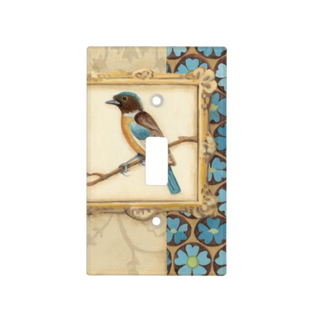 Brown and Blue Bird on a Branch Looking Up Light Switch Cover (Front)