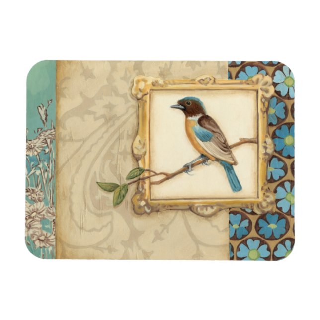 Brown and Blue Bird on a Branch Looking Up Magnet (Horizontal)