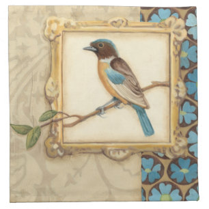Brown and Blue Bird on a Branch Looking Up Napkin
