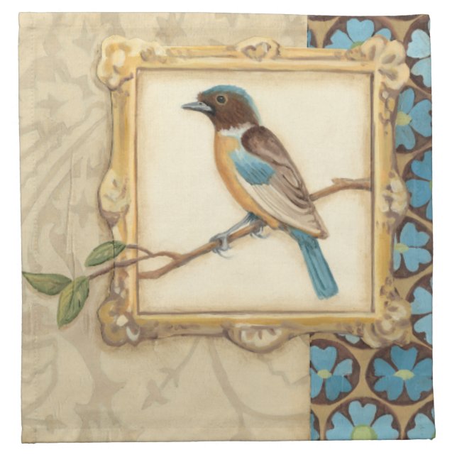 Brown and Blue Bird on a Branch Looking Up Napkin (Front)