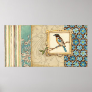 Brown and Blue Bird on a Branch Looking Up Poster
