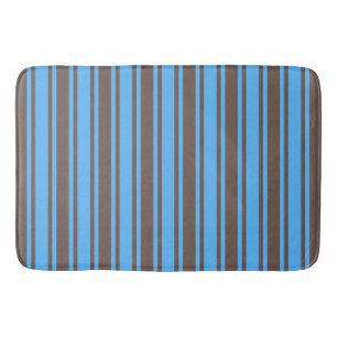 Brown and blue candy stripes bath mat