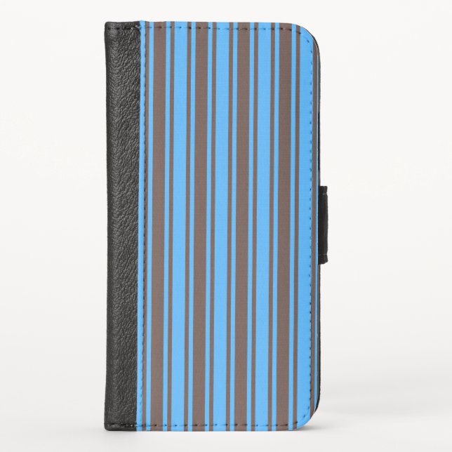 Brown and blue candy stripes iPhone wallet case (Front)