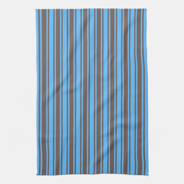 Brown and blue candy stripes kitchen towel (Vertical)
