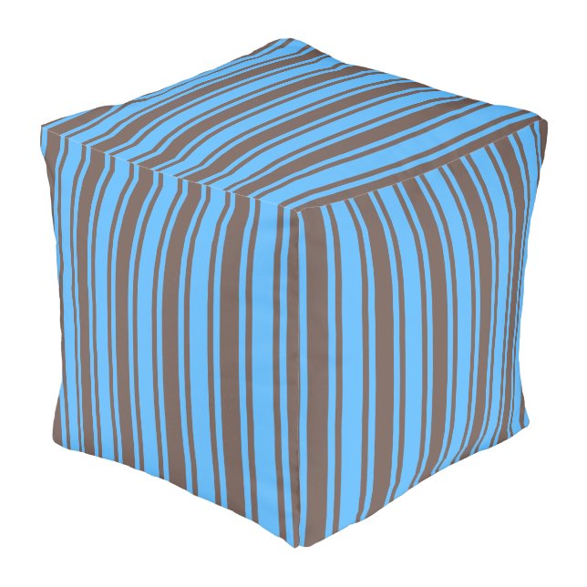 Brown and blue candy stripes pouf (Angled Front)