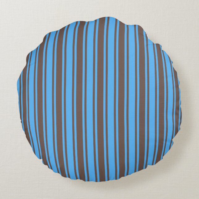 Brown and blue candy stripes round pillow (Back)