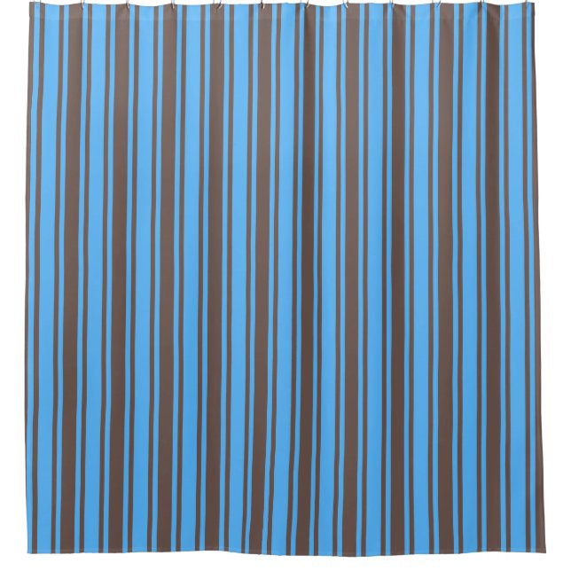 Brown and blue candy stripes shower curtain (Front)