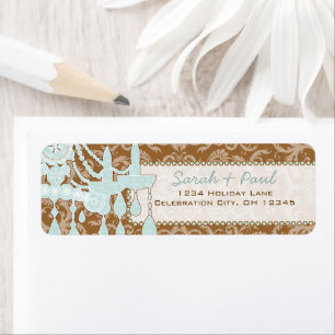Brown and Blue Chandeliers Return Address Label