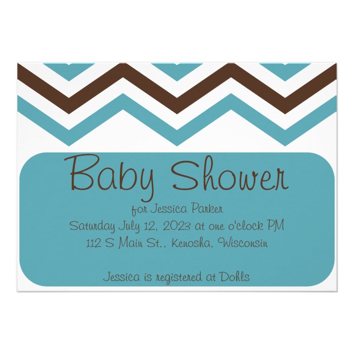 Brown and Blue Chevron Baby Shower Invitations