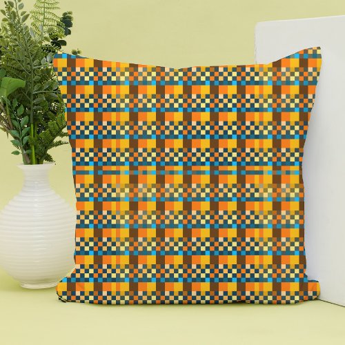 Brown and blue colors abstract pixel art 8_bit throw pillow