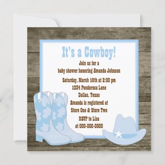 Brown and Blue Cowboy Boots Cowboy Baby Shower Invitation | Zazzle