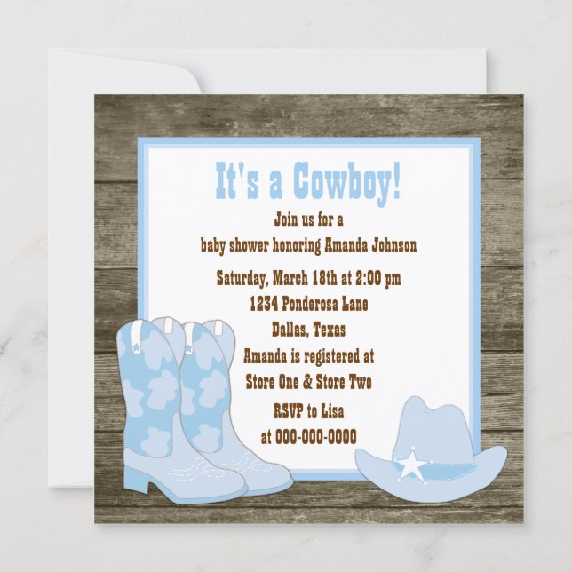 Brown and Blue Cowboy Boots Cowboy Baby Shower Invitation (Back)