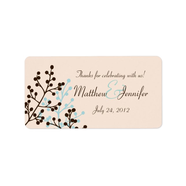 Brown and Blue Custom Wedding Favor Label Stickers (Front)