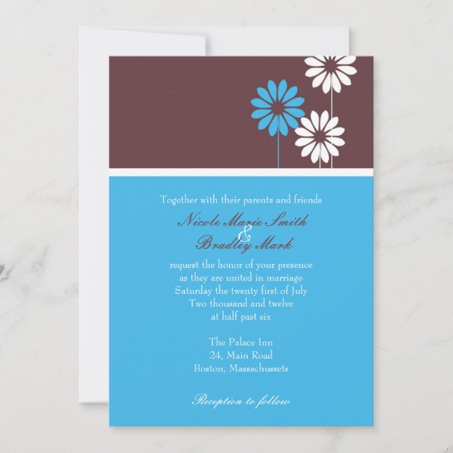 Brown and Blue Daisy Wedding Invitation (Front)