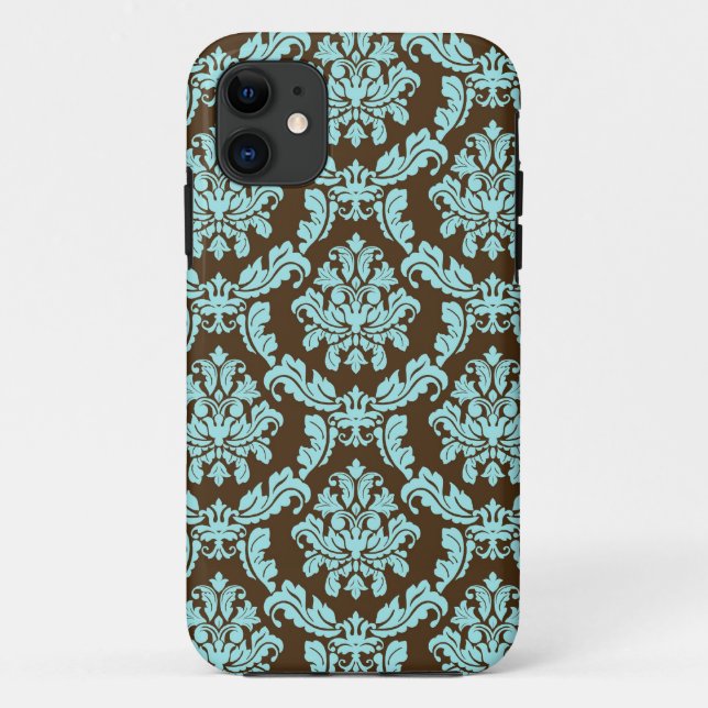 Brown and Blue Damask Case-Mate iPhone Case (Back)