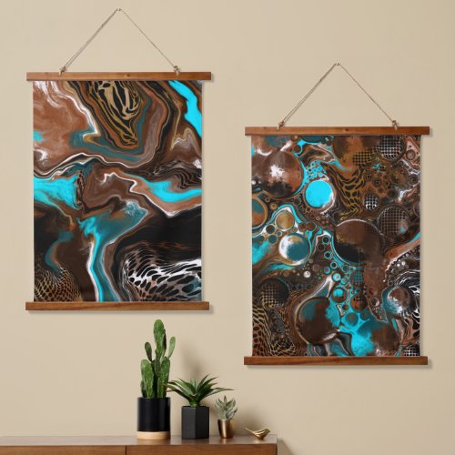 Brown and Blue Digital Fluid Art Hanging Tapestry