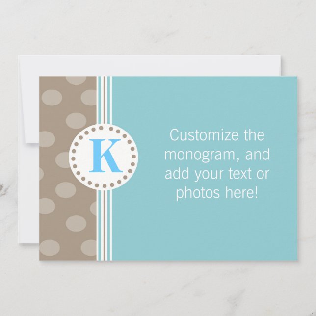 Brown and Blue Dots and Stripes Custom Stationery Note Card (Front)