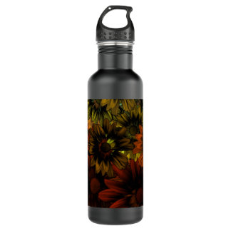 Brown and blue floral pattern water bottle