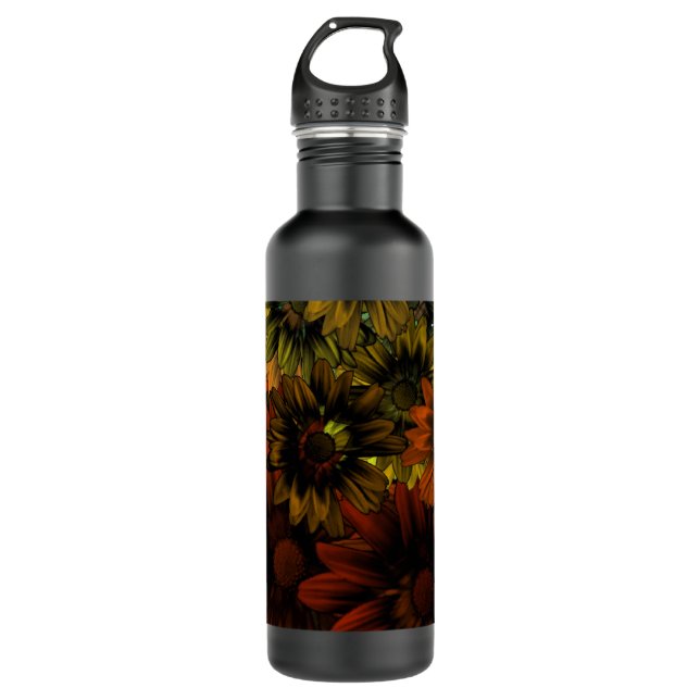 Brown and blue floral pattern water bottle (Front)