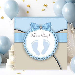 Brown and Blue Footprint Baby Shower Invitation