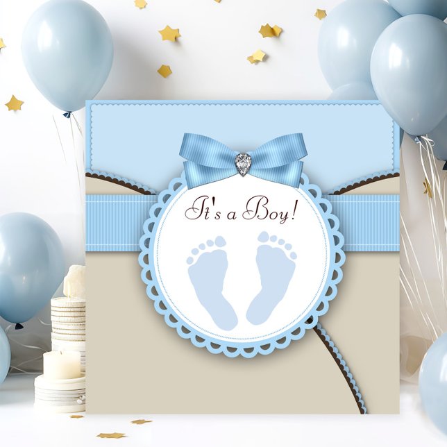 Brown and Blue Footprint Baby Shower Invitation (Creator Uploaded)